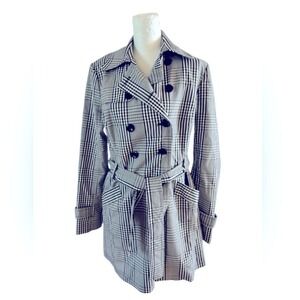 B.Wear Byer California Gingham Trench Coat Black White Double Breasted Large